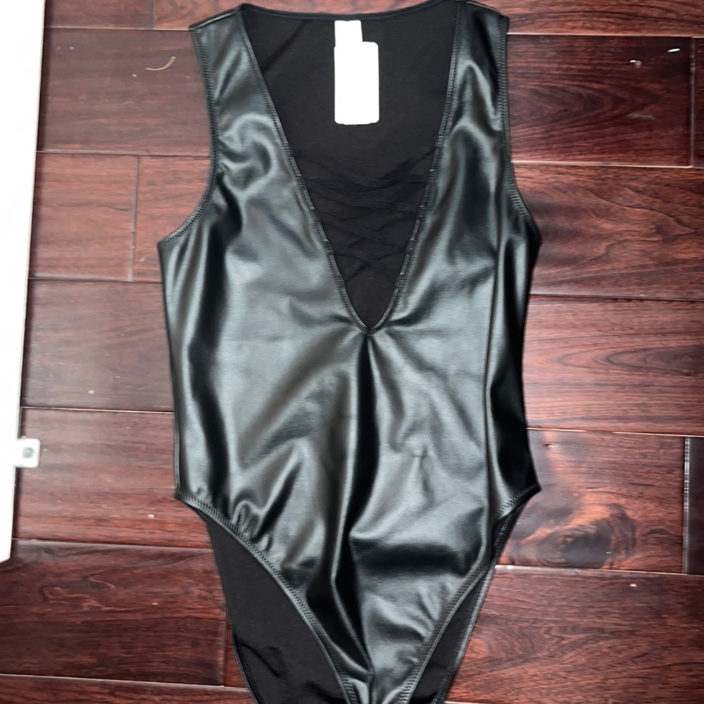 Forever 21 black leather bodysuit